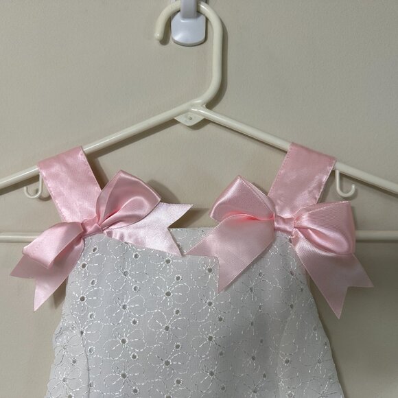 Vintage Bonnie Jean White Eyelet and Pink Satin Bow / Details Girls Size 5 - Picture 4 of 9